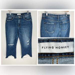 Flying Monkey Wide Leg Distressed Ankle Jeans Size 29 Denim Frayed Hem 30x23.5 M